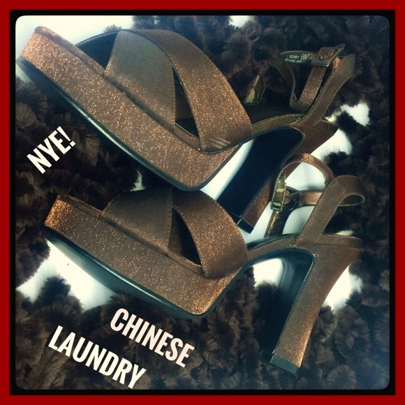 Copper Shimmer Strappy Platform Peep-Toe Heels - Chinese Laundry - Picture 8 of 8